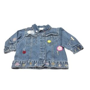 Rare VTG Baby GAP Denim Jean Jacket Embroidered Floral Applique‎ 12-18 Mos